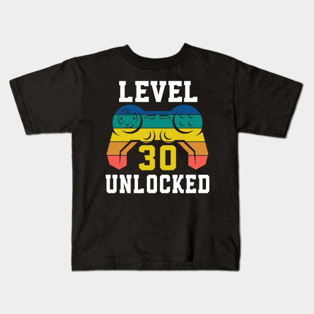 Level 30 Unlocked, Video Game 30th Gamer Birthday Kids T-Shirt by Fabvity